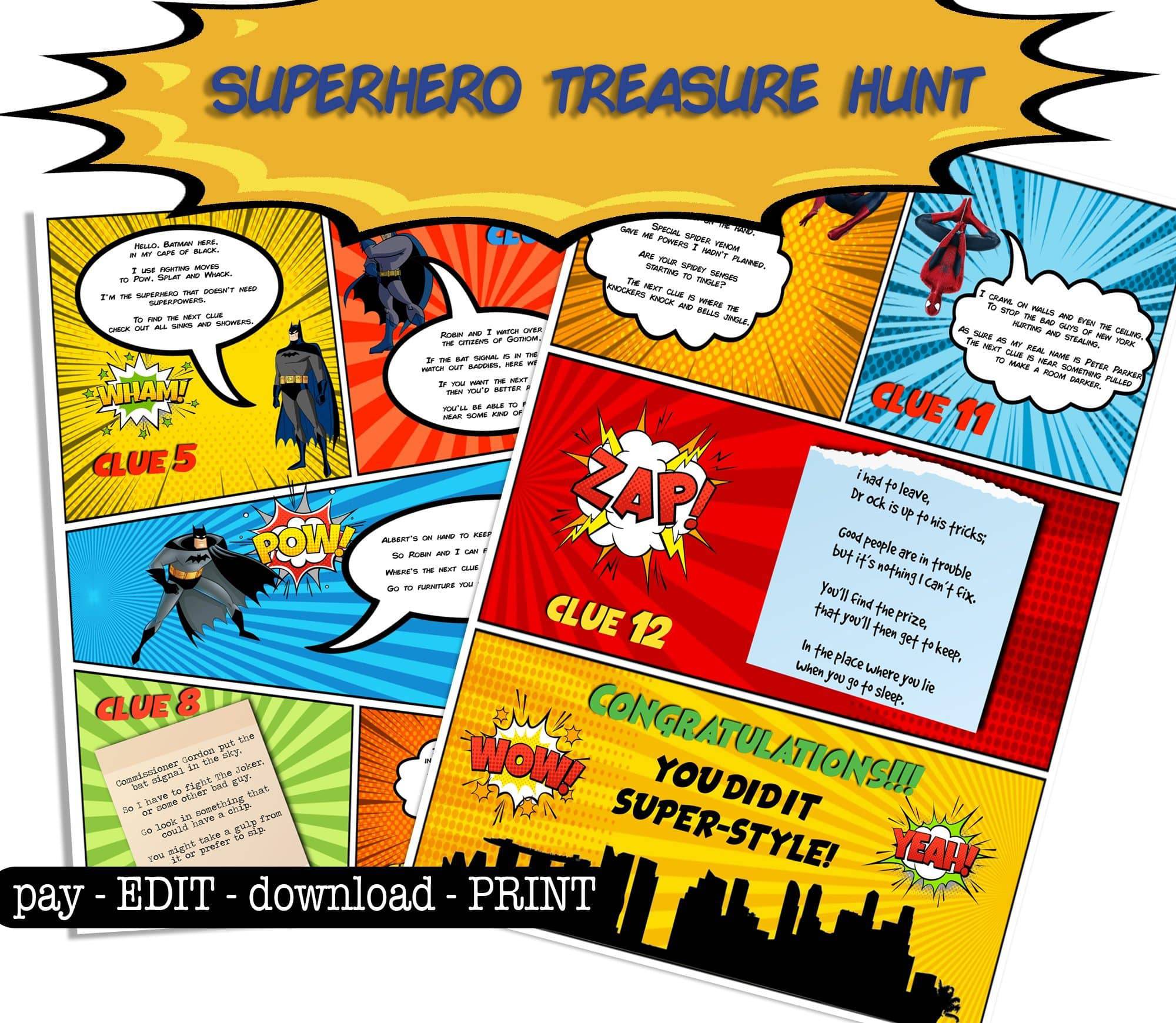 Superhero Treasure Hunt Clues - Open Chests
